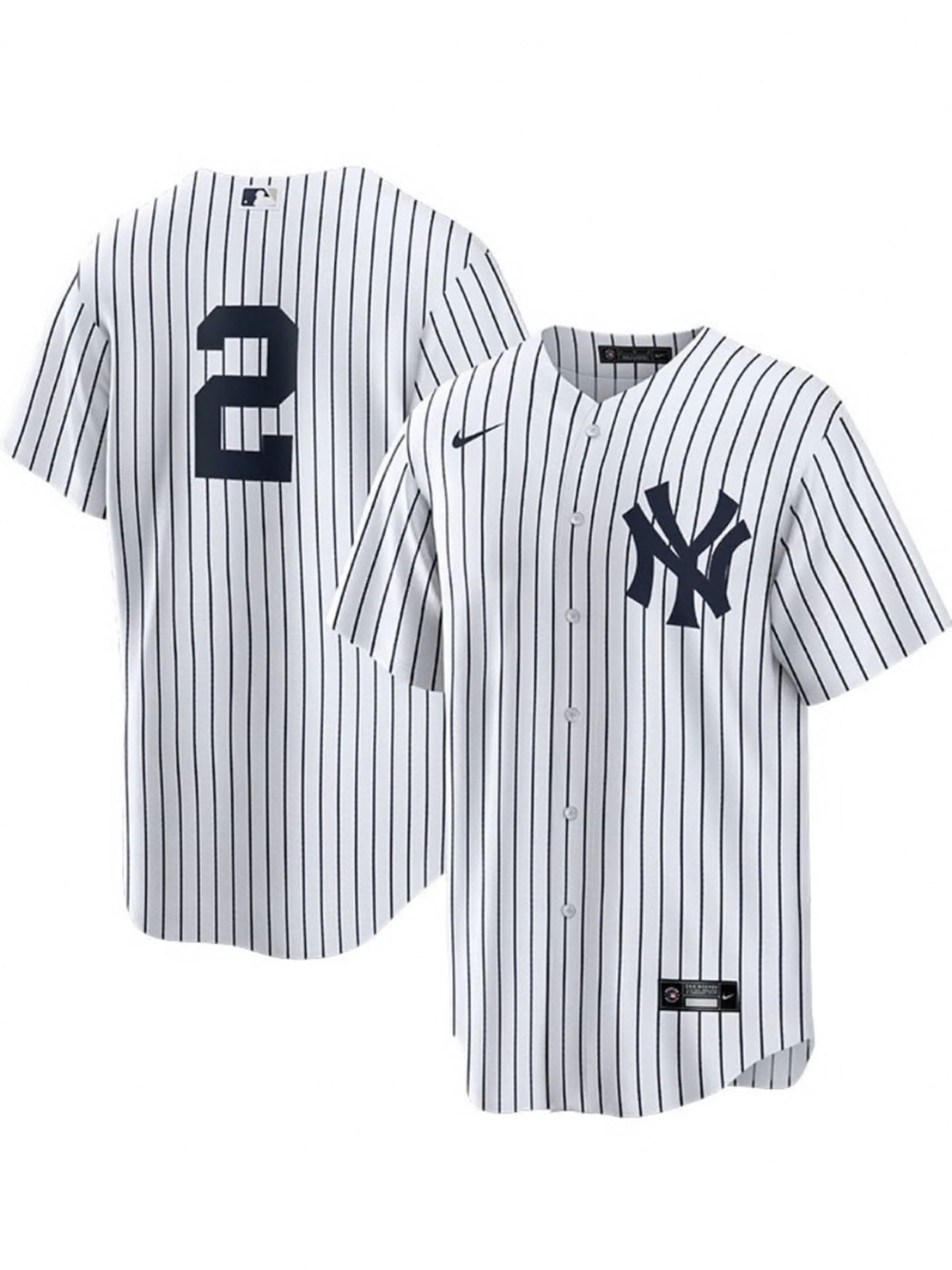 NWT NYY Yankees MLB White Pinstripe Jersey by Nike Standard Fit Derek Jeter #2
